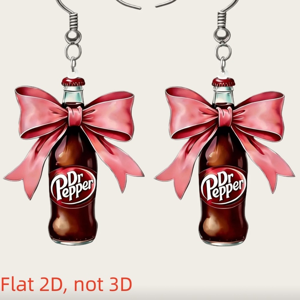 Dr Pepper Bottle Earrings with Pink Bows